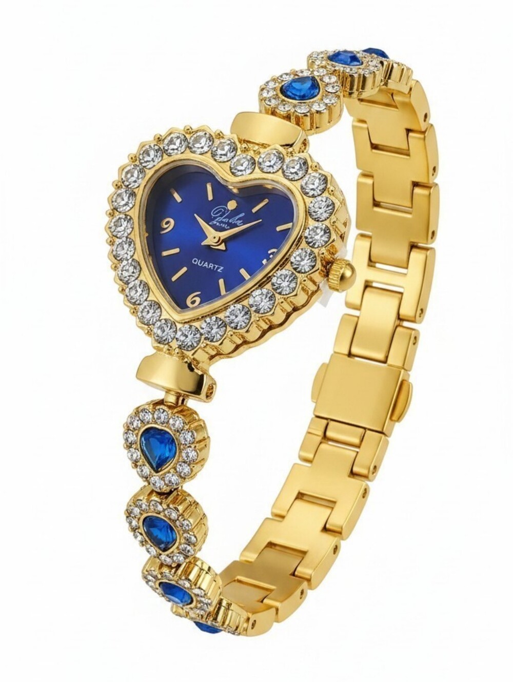 Sassified Boutique Nwt Gold Tone Heart Bracelet Watch with Blue Dial - Unbranded